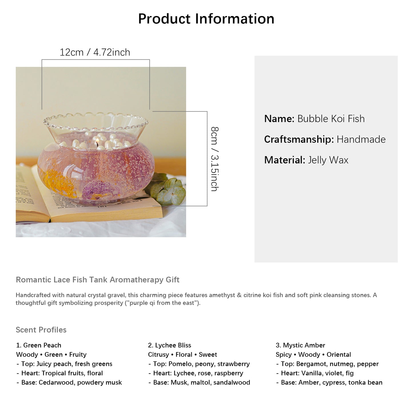 Bubble Koi Fish Aromatherapy Candle | Handmade Jelly Wax with Amethyst & Citrine Koi Fish - Shuflower