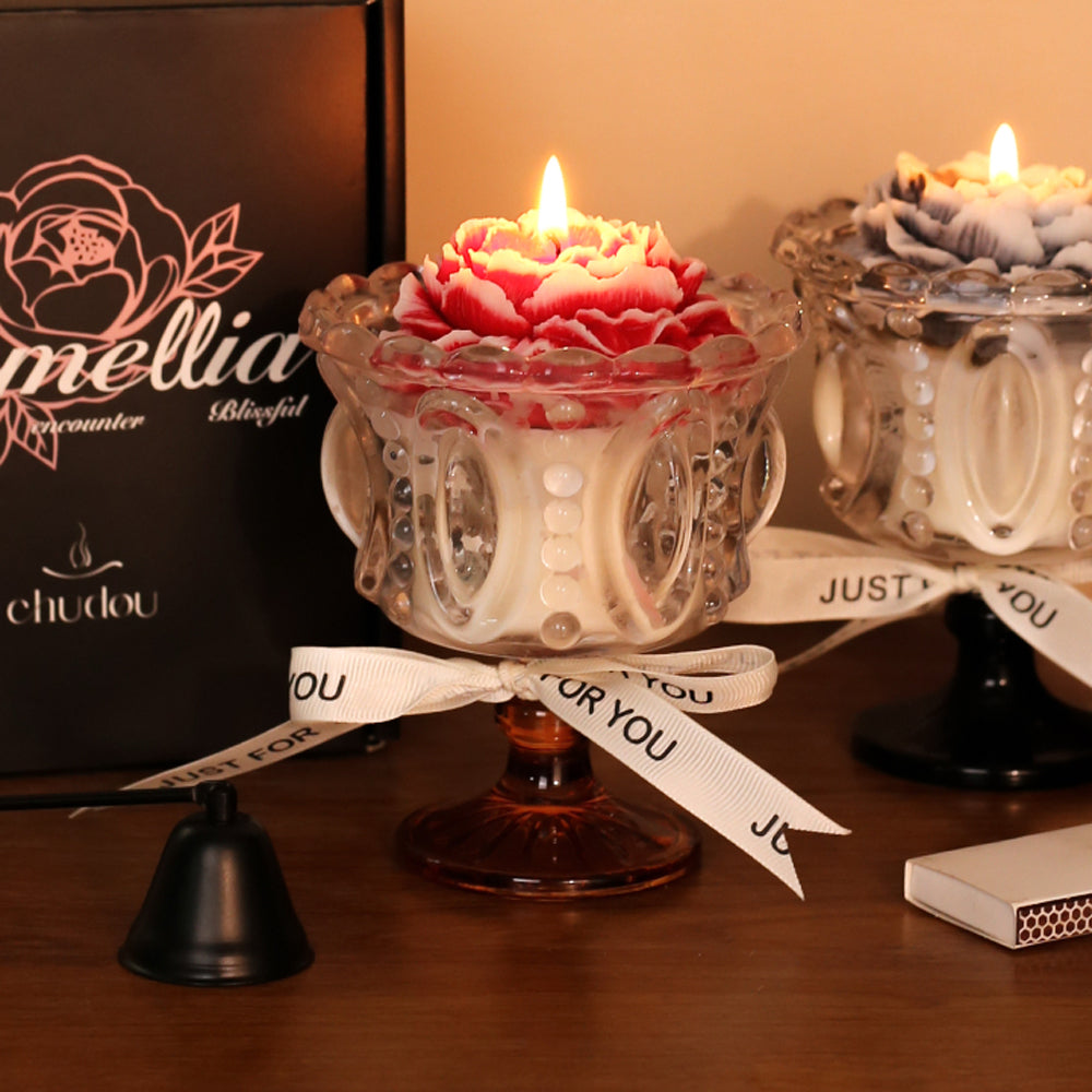 Shuflower – French Camellia Scented Candle | Soy Wax Aromatherapy Candle in Glass Holder, 52-80 Hours Burn Time