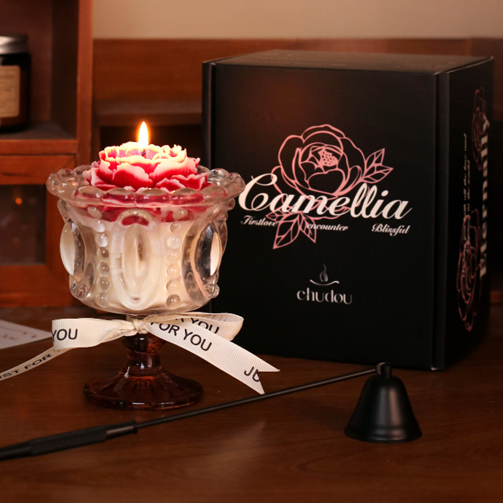 Shuflower – French Camellia Scented Candle | Soy Wax Aromatherapy Candle in Glass Holder, 52-80 Hours Burn Time