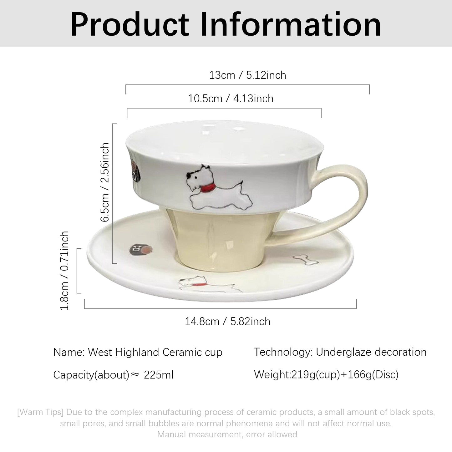 West Highland White Terrier Ceramic Cup and Saucer Set – 225ml Underglaze Dog Design Tea Cup, Cute Animal Mug for Coffee or Tea, Dishwasher & Microwave Safe