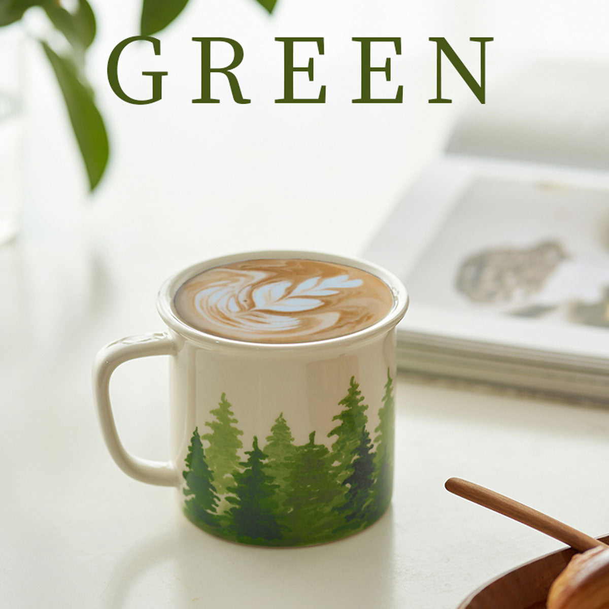 Shuflower - Hand-Painted Forest Ceramic Mug | 350ml Minimalist Aesthetic Coffee Cup | Nature-Inspired Illustration
