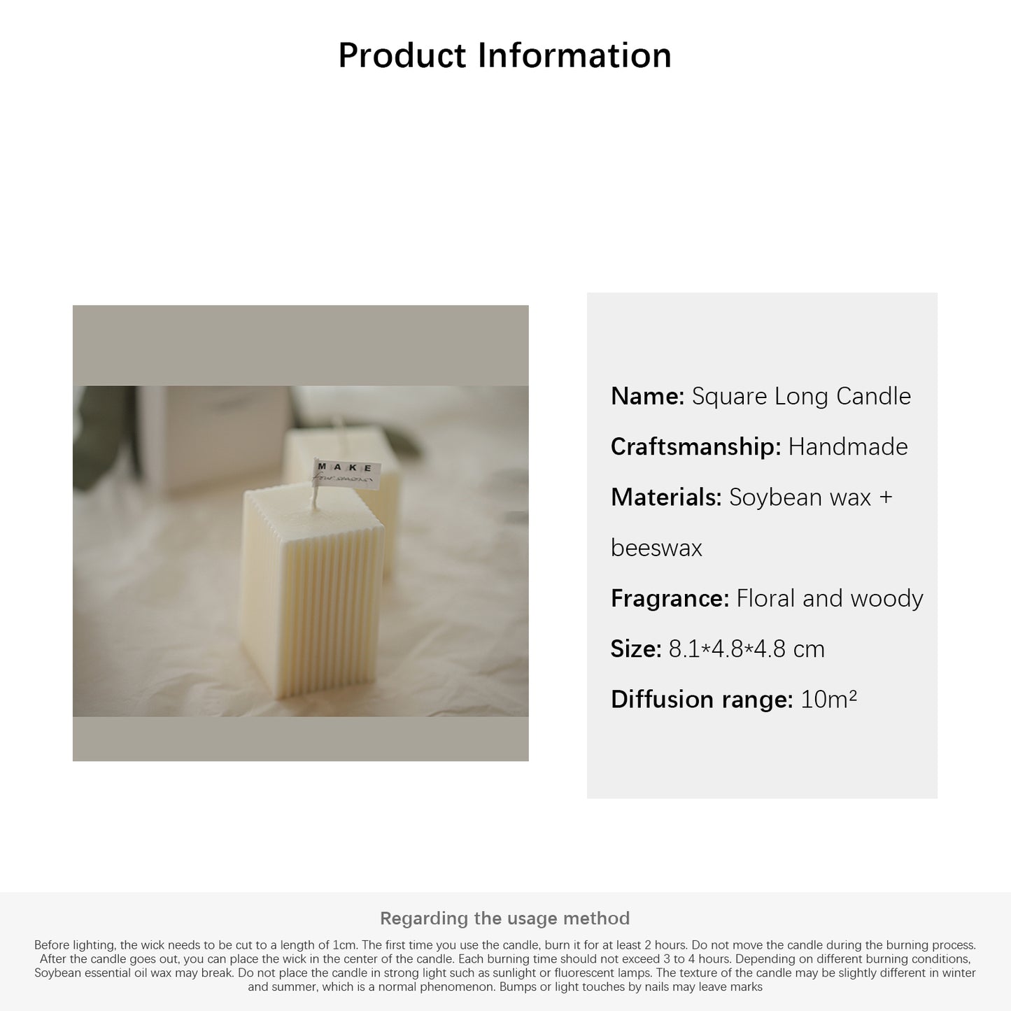 Shuflower – Square Long Candle | Handmade Soybean Wax Candle with Floral & Woody Fragrance