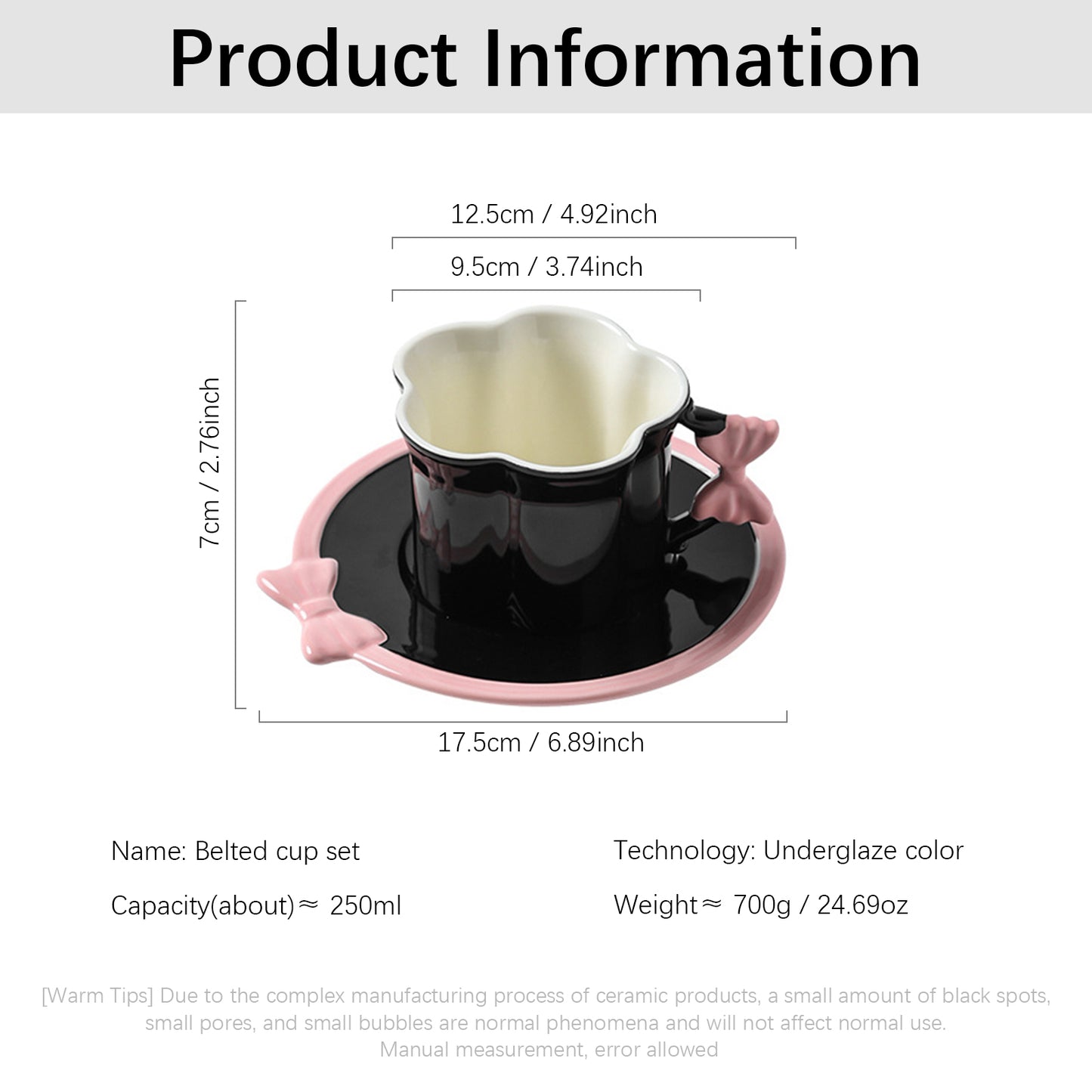 Butterfly Belted Cup and Saucer Set – 250ml Ceramic Coffee Mug with Pink Bow Handle – Cute and Stylish, Perfect for Tea, Coffee, and Milk – Kawaii Drinkware for Women