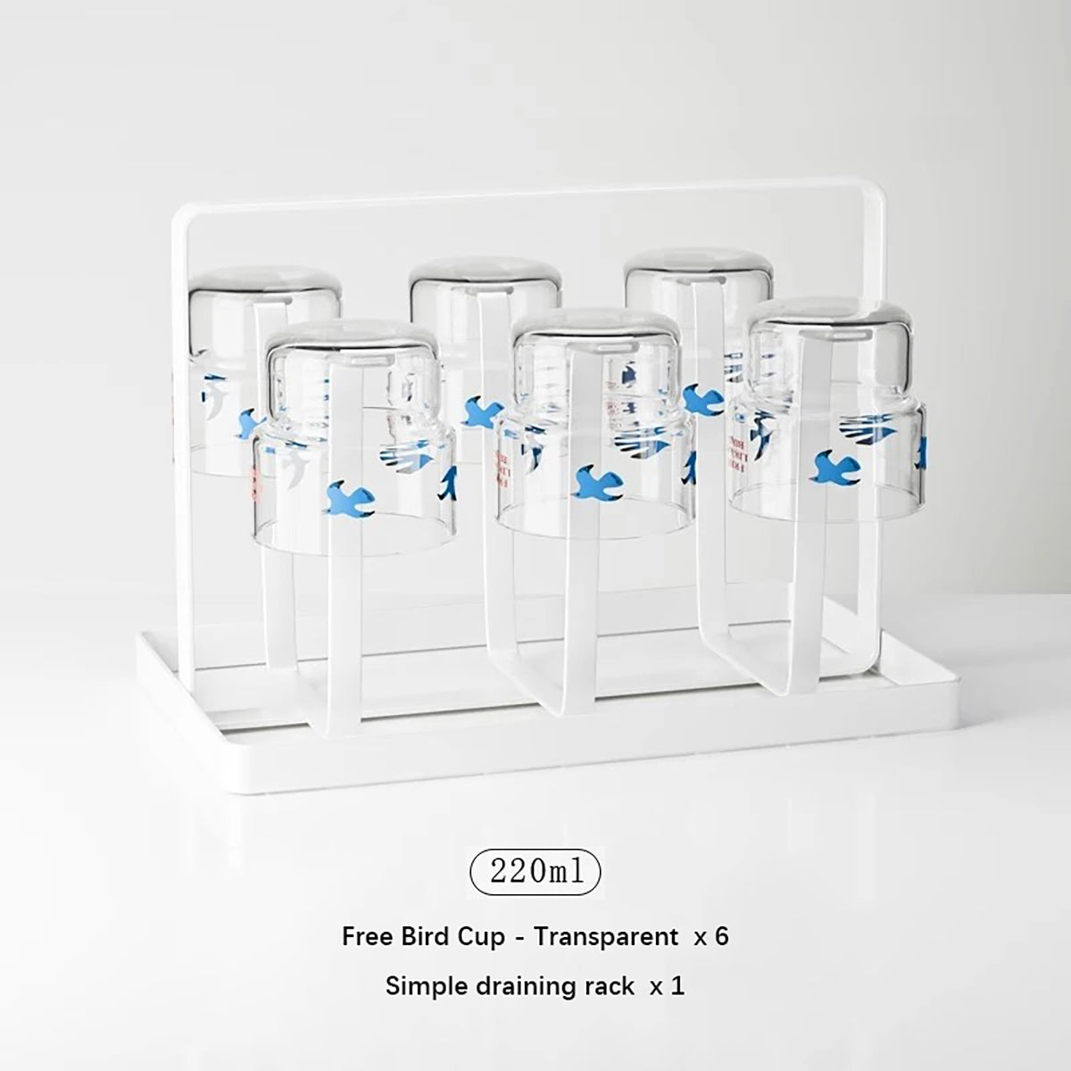 Shuflower – Free Bird Glass Cup | Tempered Blue Bird Drinking Glass | 220ml/320ml Heat-Resistant Water Cup for Juice, Coffee, Home & Office