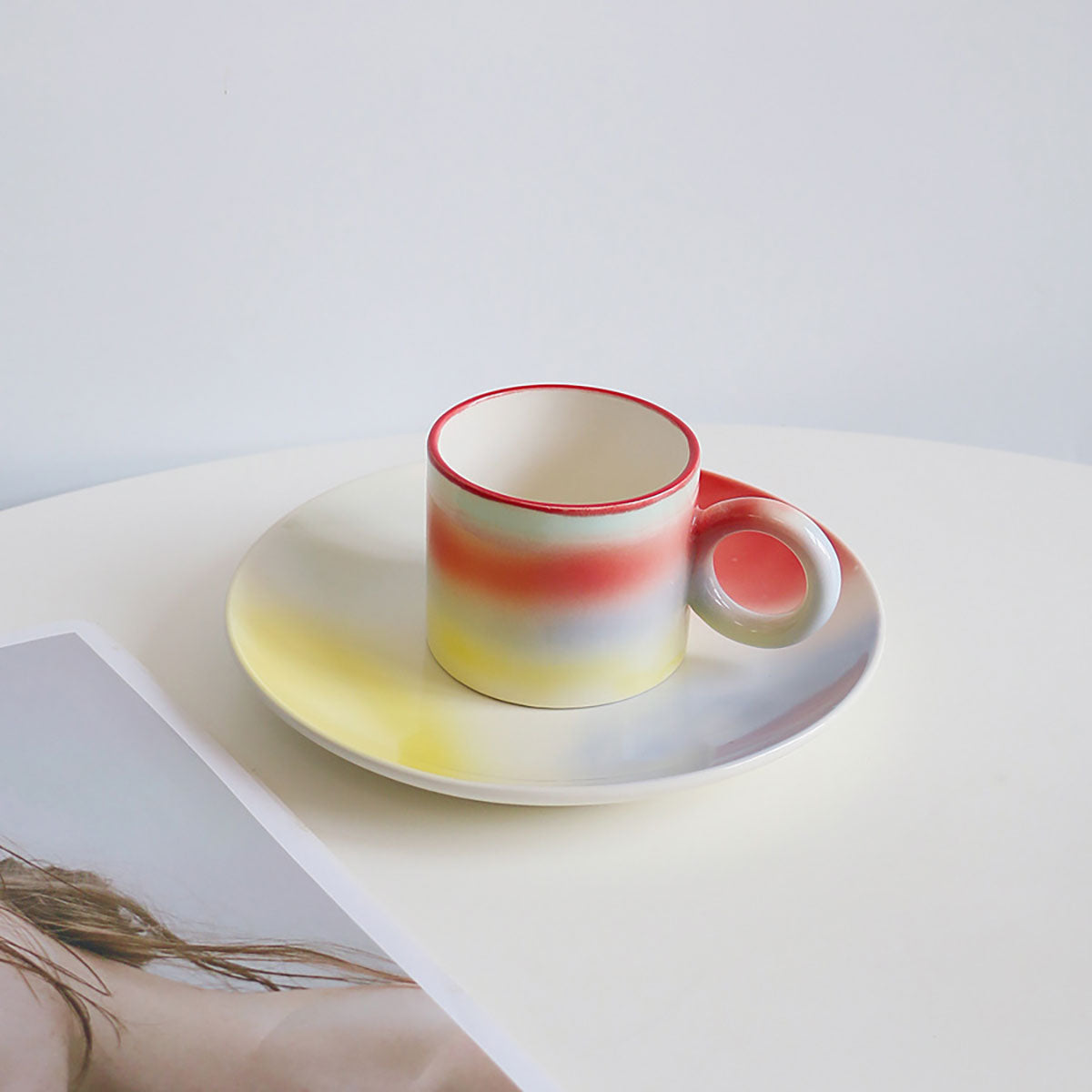 Shuflower - INS Rainbow Gradient Mug | Hand-Painted Artistic Ceramic Cup | 250ml Colorful Coffee Mug