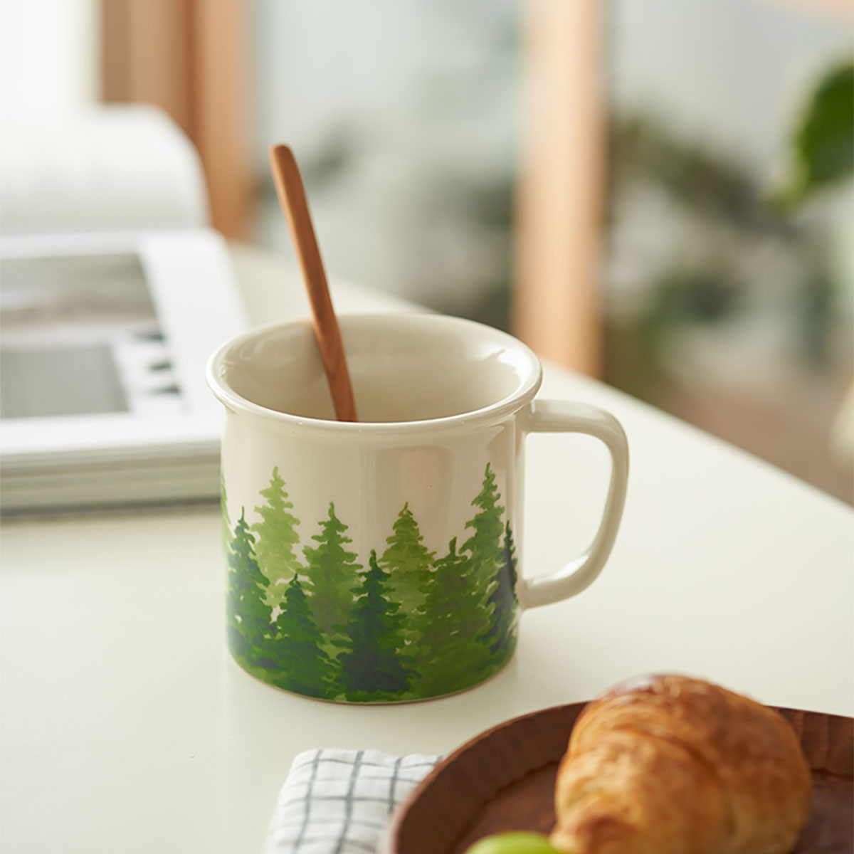 Shuflower - Hand-Painted Forest Ceramic Mug | 350ml Minimalist Aesthetic Coffee Cup | Nature-Inspired Illustration