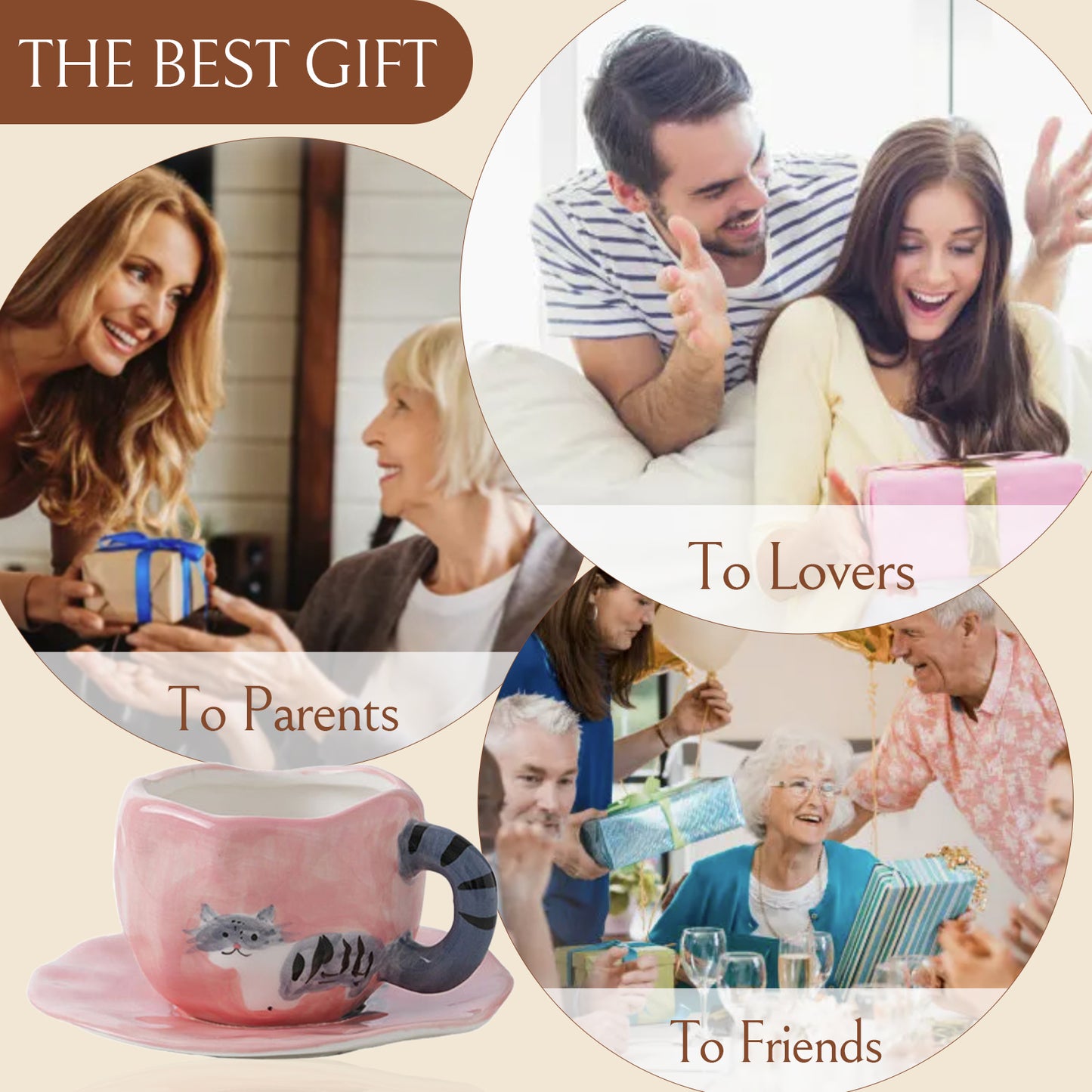 Tulip Ceramic Mug with Cat Design – 300ml Coffee Cup with Hand-Painted Cat and Tail – Pink & Blue Color Options – Unique Gift for Cat Lovers, Women, and Girls