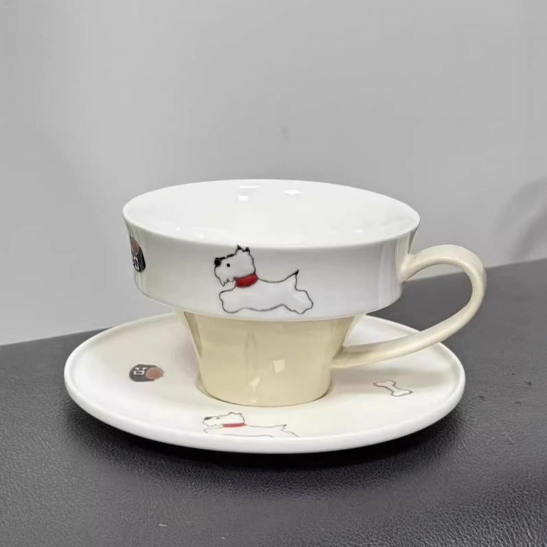 West Highland White Terrier Ceramic Cup and Saucer Set – 225ml Underglaze Dog Design Tea Cup, Cute Animal Mug for Coffee or Tea, Dishwasher & Microwave Safe