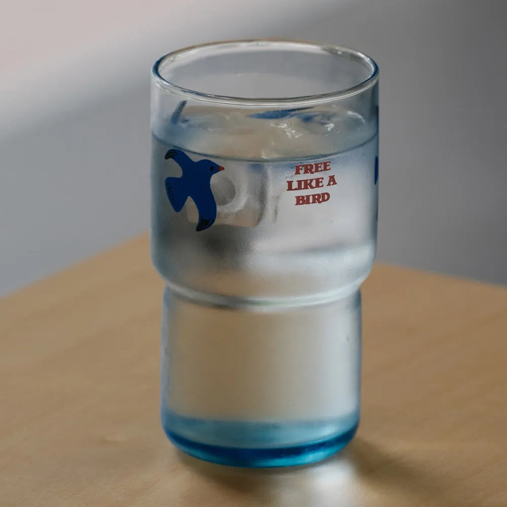 Shuflower – Free Bird Glass Cup | Tempered Blue Bird Drinking Glass | 220ml/320ml Heat-Resistant Water Cup for Juice, Coffee, Home & Office
