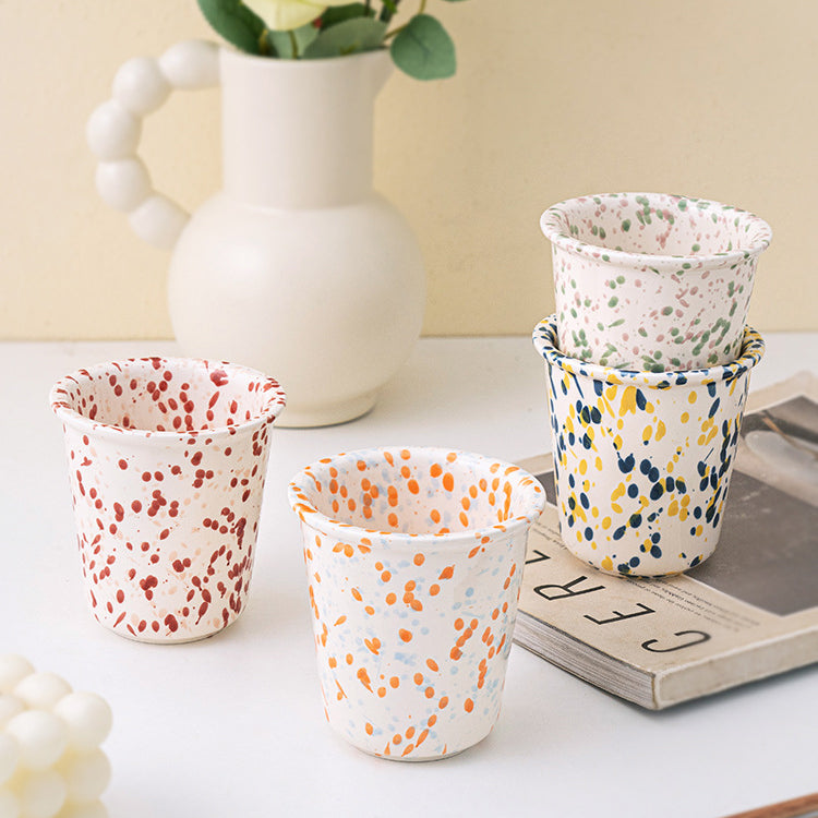 Handmade Splash Ink Ceramic Cup – Red – 280ml Artistic Tumbler, Unique Glazed Stoneware, Modern Home Coffee & Tea Cup, 9.4cm – 4 Colors Available