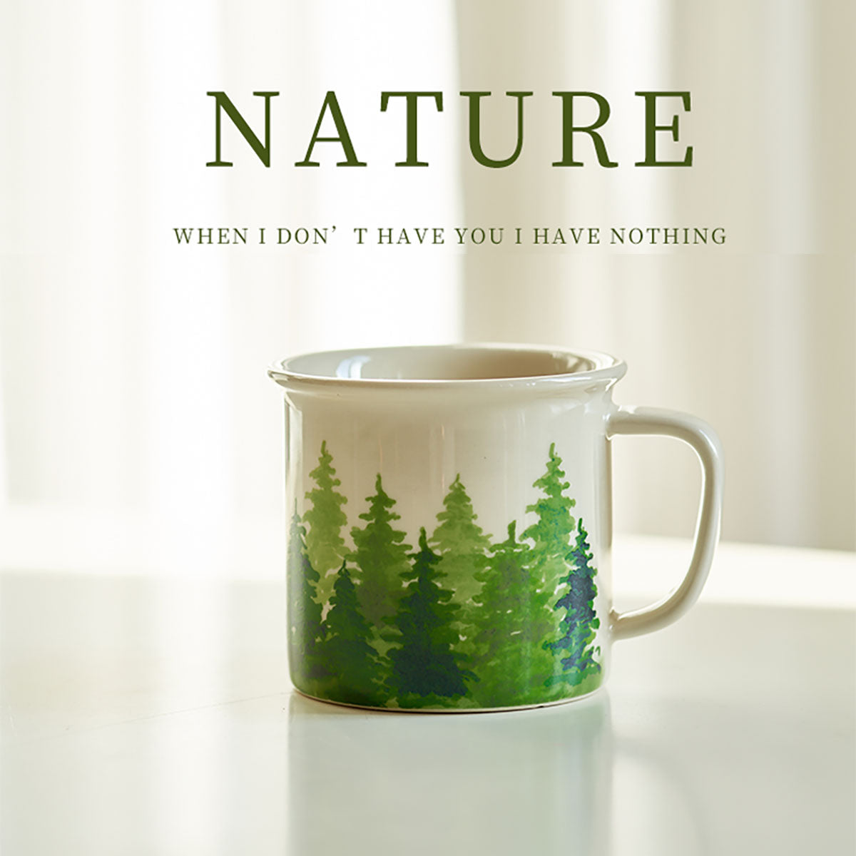 Shuflower - Hand-Painted Forest Ceramic Mug | 350ml Minimalist Aesthetic Coffee Cup | Nature-Inspired Illustration