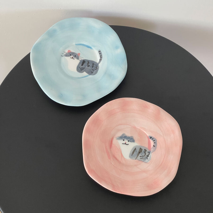 Tulip Ceramic Mug with Cat Design – 300ml Coffee Cup with Hand-Painted Cat and Tail – Pink & Blue Color Options – Unique Gift for Cat Lovers, Women, and Girls