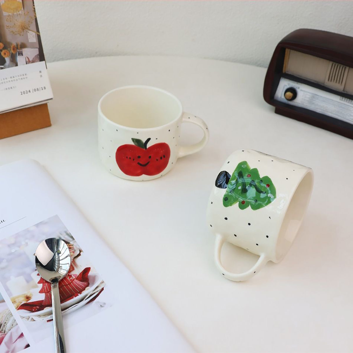 Shuflower - Christmas Hand-Painted Apple Mug | Cute Ceramic Couple Coffee Cup | Holiday Gift 300–400ml