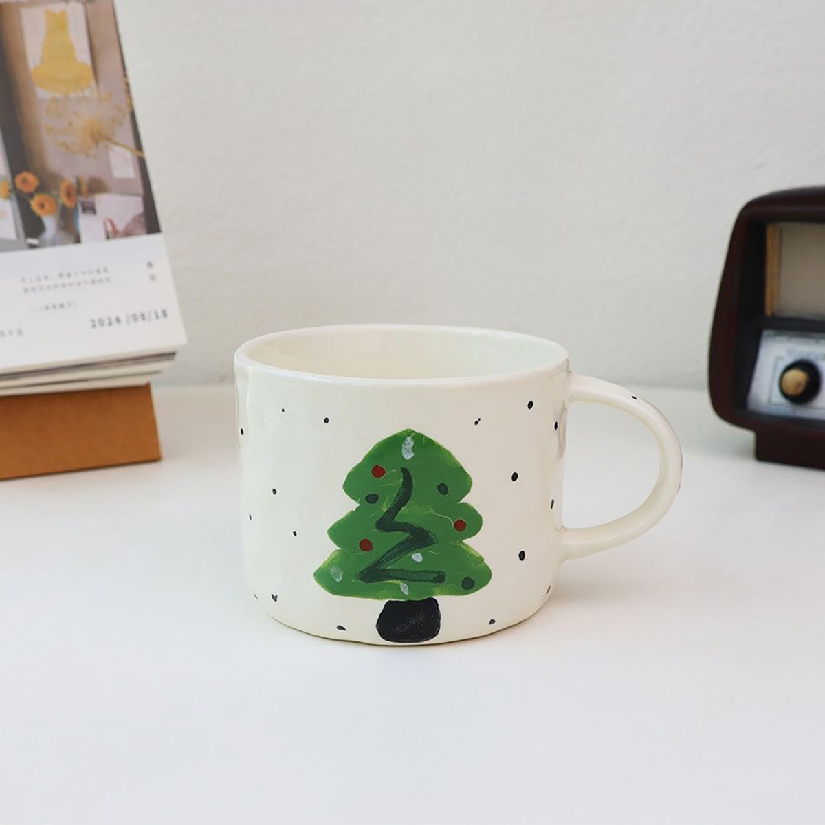 Shuflower - Christmas Hand-Painted Apple Mug | Cute Ceramic Couple Coffee Cup | Holiday Gift 300–400ml
