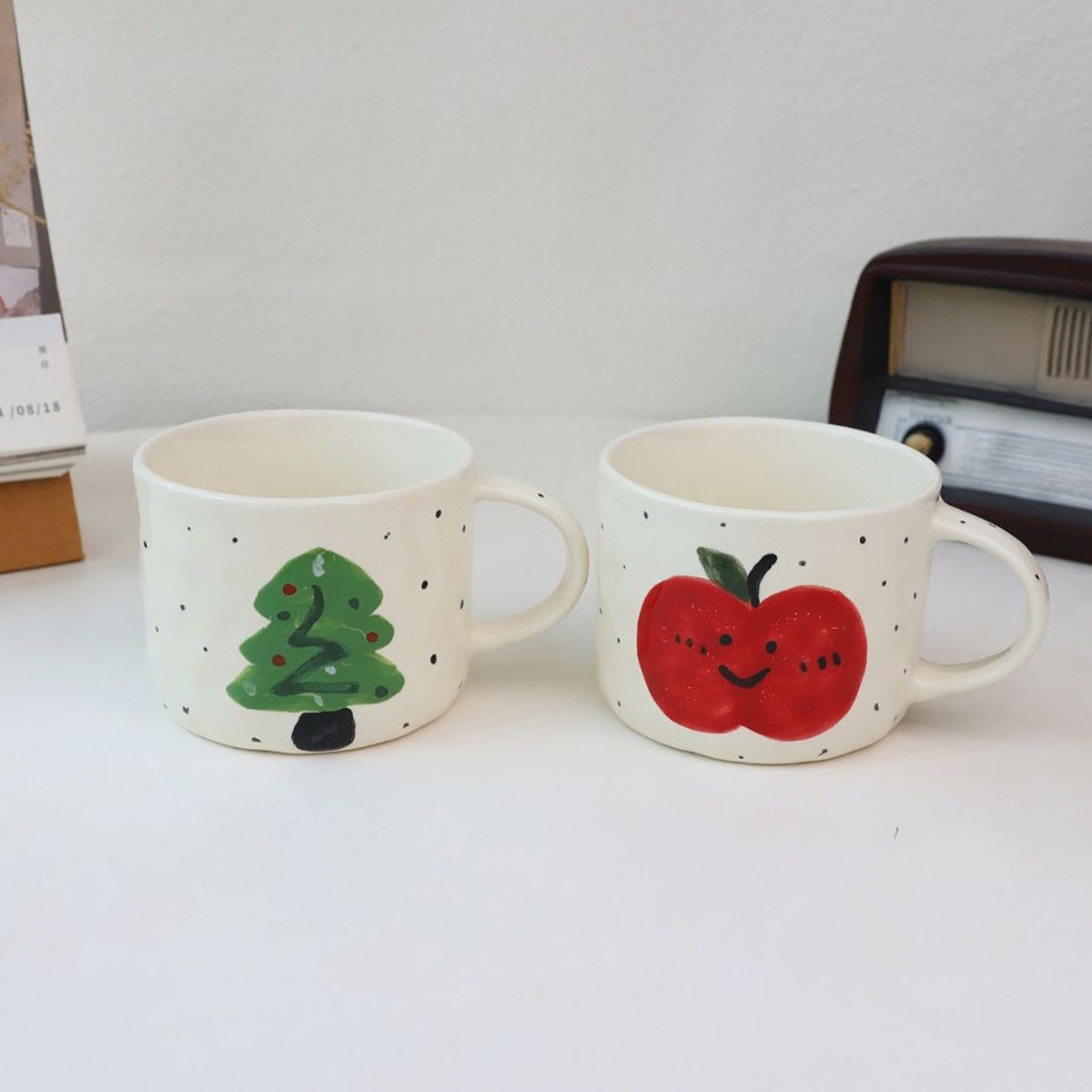 Shuflower - Christmas Hand-Painted Apple Mug | Cute Ceramic Couple Coffee Cup | Holiday Gift 300–400ml