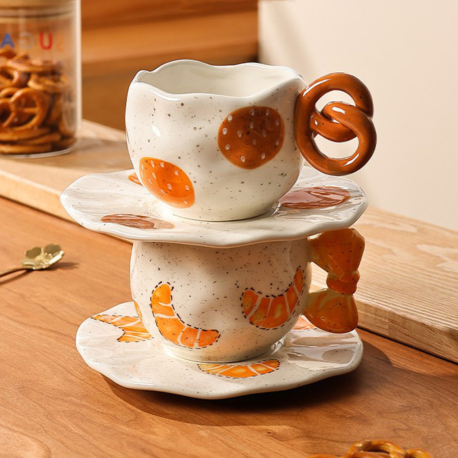 Shuflower – Cookie Knot Ceramic Coffee Cup & Saucer Set – Hand-Pinched Latte Art Mug