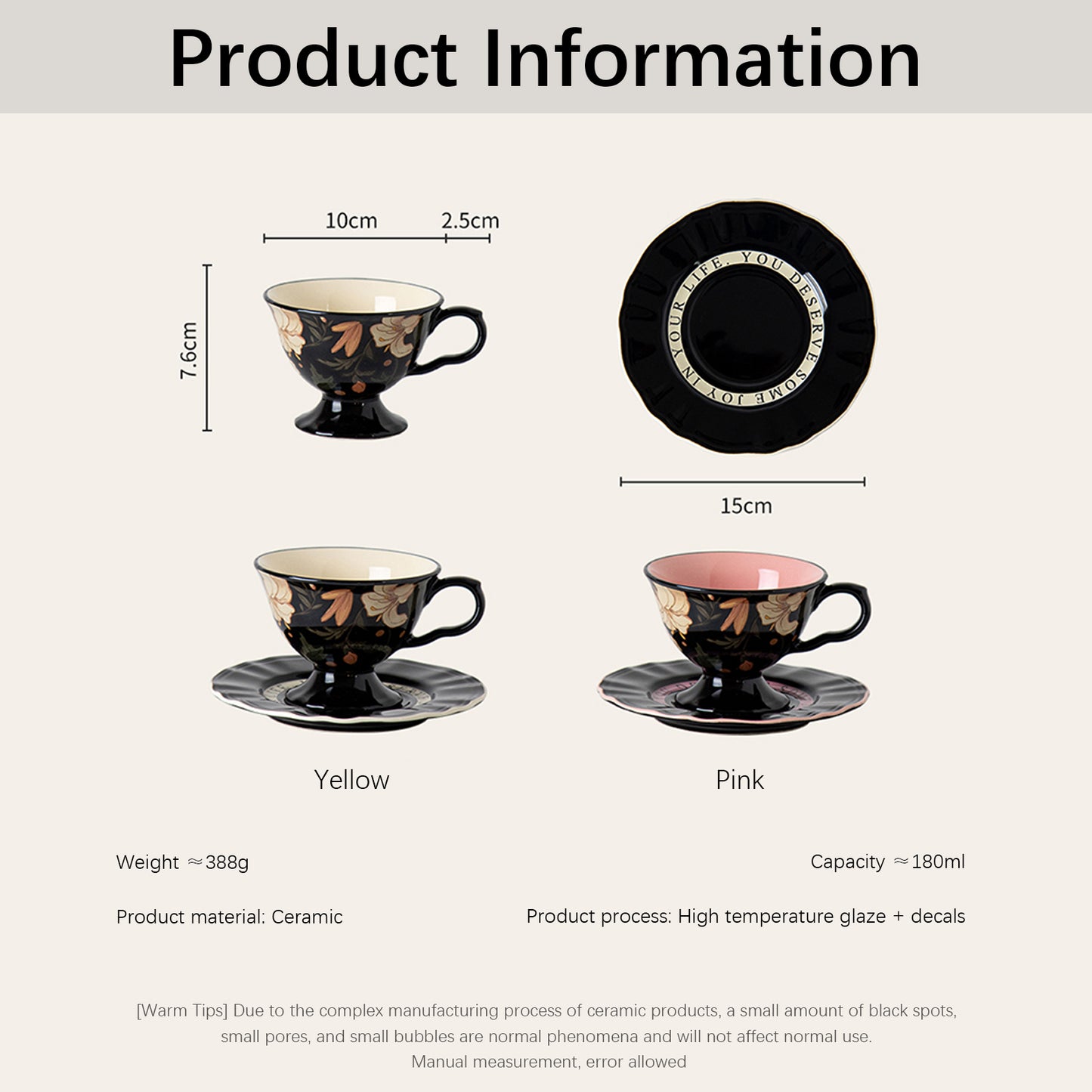 Shuflower – Garden Enchantment Ceramic Coffee Cup & Saucer Set – French Retro Afternoon Tea Gift
