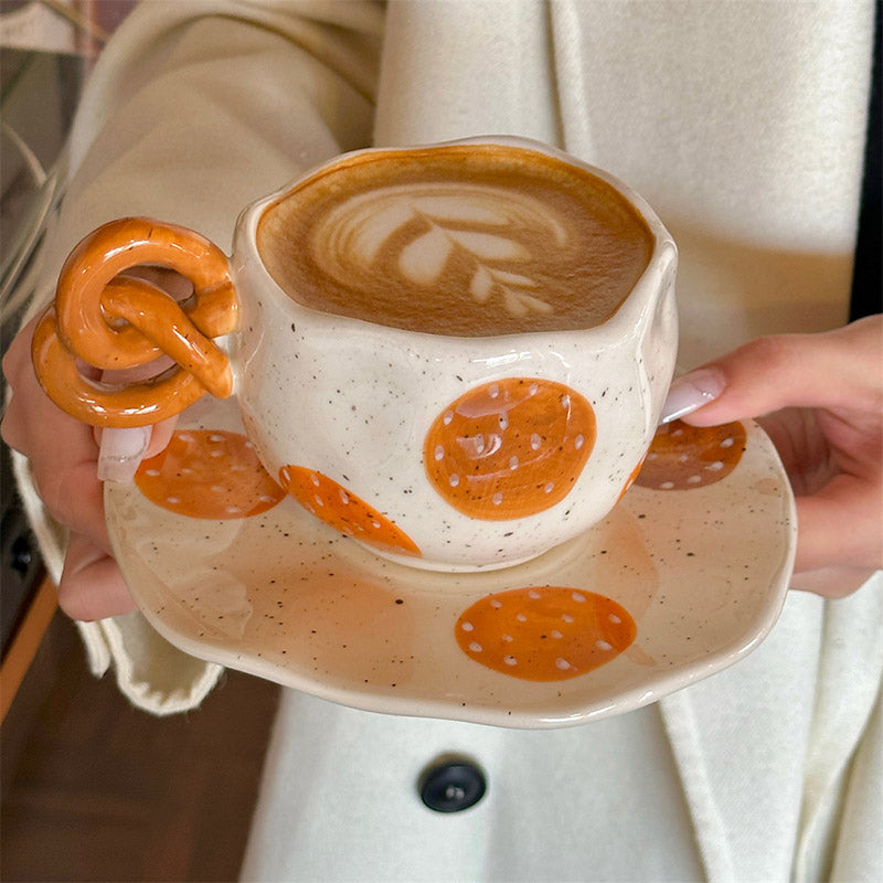 Shuflower – Cookie Knot Ceramic Coffee Cup & Saucer Set – Hand-Pinched Latte Art Mug