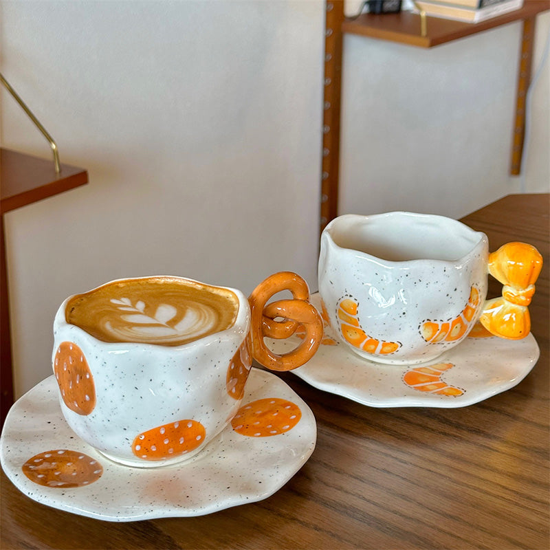 Shuflower – Cookie Knot Ceramic Coffee Cup & Saucer Set – Hand-Pinched Latte Art Mug