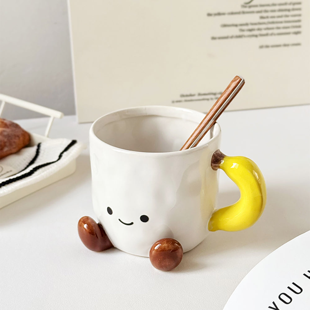Shuflower – Banana Smiling Face Ceramic Mug – Hand-Painted Underglaze, 400ml