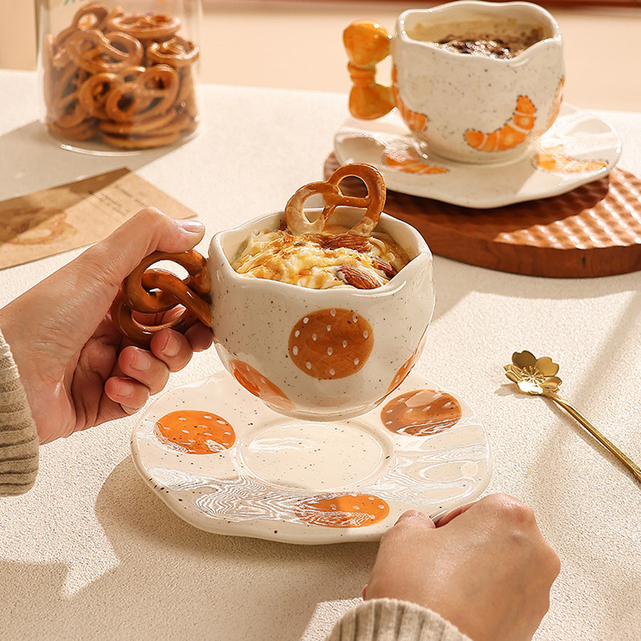 Shuflower – Cookie Knot Ceramic Coffee Cup & Saucer Set – Hand-Pinched Latte Art Mug