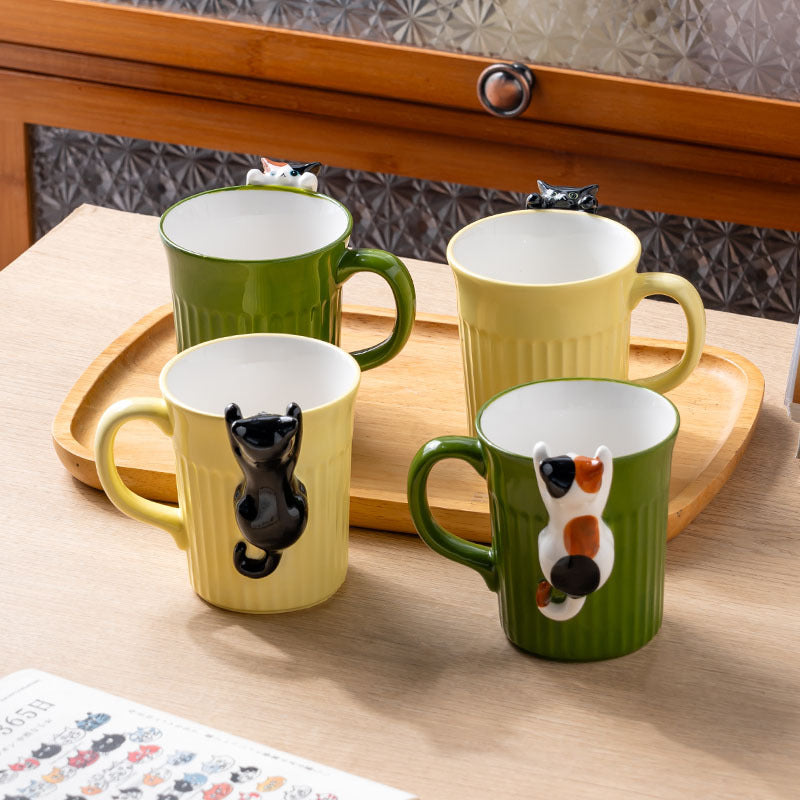 Shuflower - Cute Cat Ceramic Mug with Hanging Spoon 350ml | Japanese-Style Coffee Cup with Gift Box