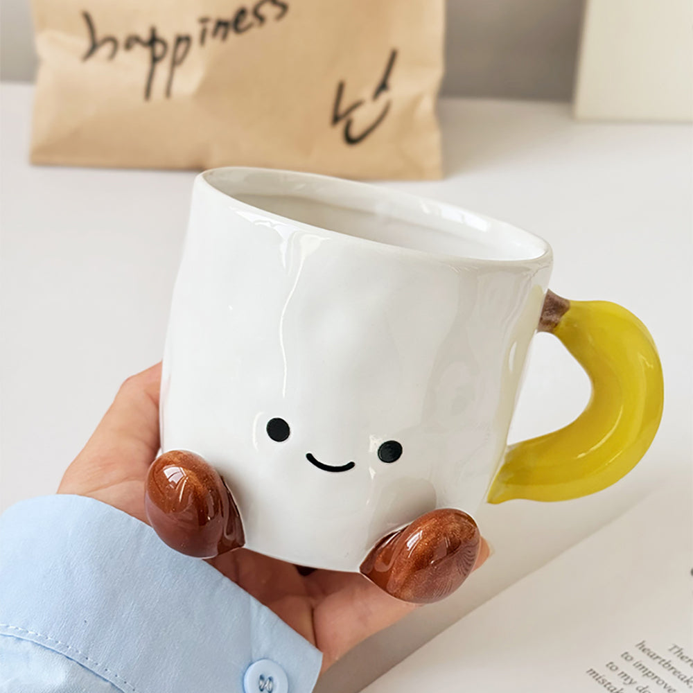 Shuflower – Banana Smiling Face Ceramic Mug – Hand-Painted Underglaze, 400ml