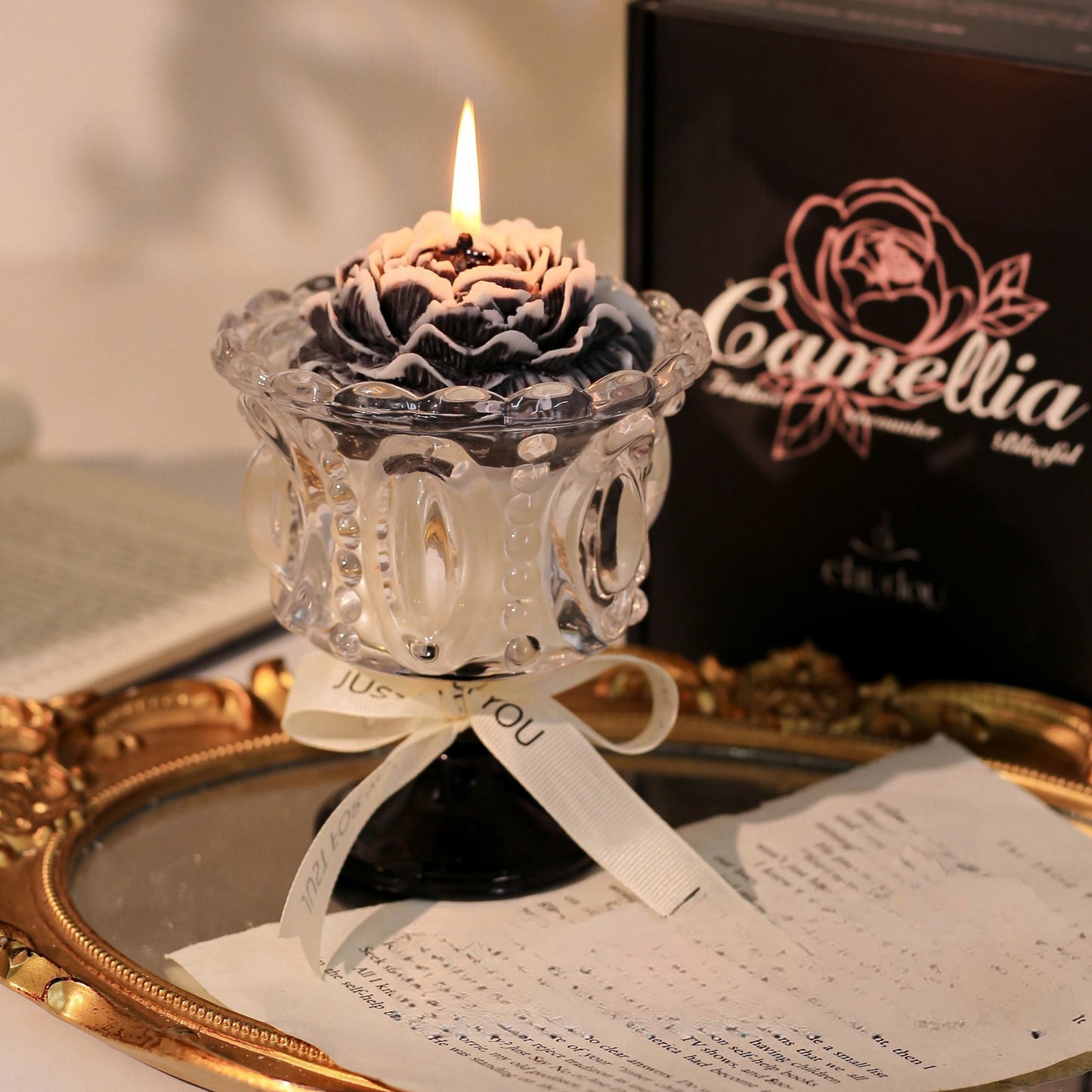 Shuflower – French Camellia Scented Candle | Soy Wax Aromatherapy Candle in Glass Holder, 52-80 Hours Burn Time
