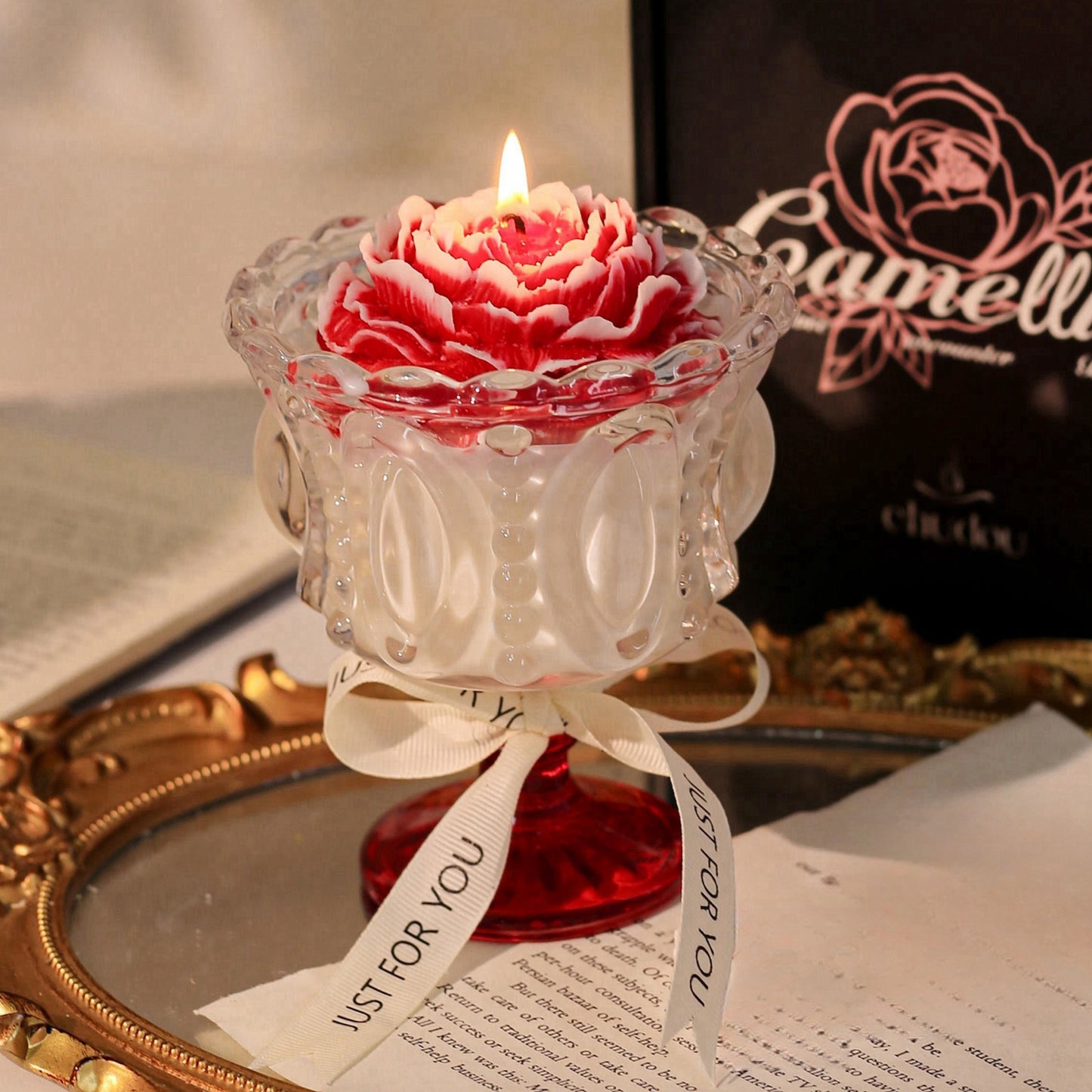 Shuflower – French Camellia Scented Candle | Soy Wax Aromatherapy Candle in Glass Holder, 52-80 Hours Burn Time