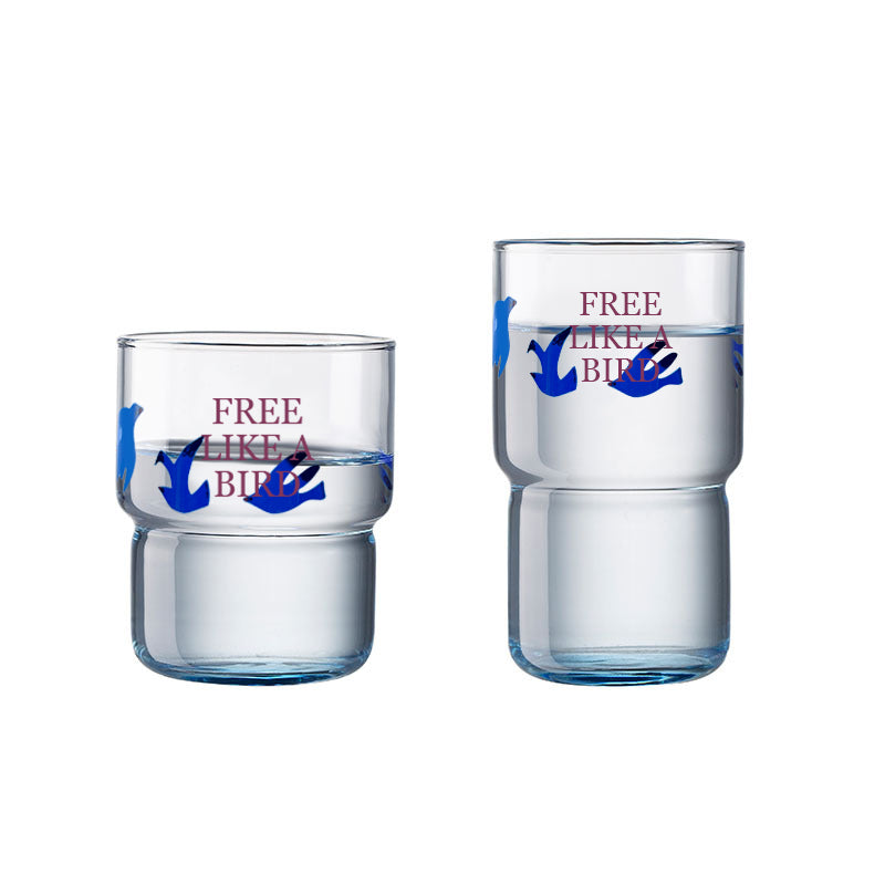 Shuflower – Free Bird Glass Cup | Tempered Blue Bird Drinking Glass | 220ml/320ml Heat-Resistant Water Cup for Juice, Coffee, Home & Office