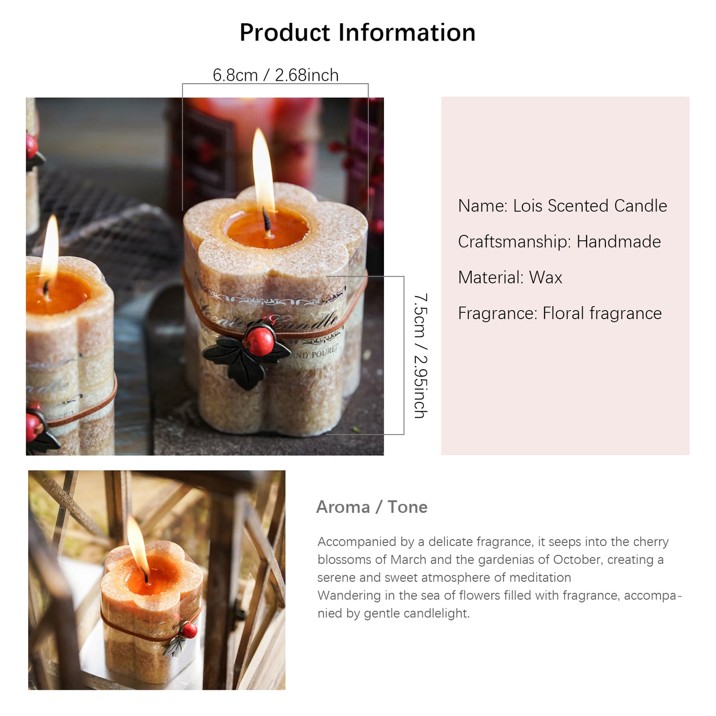 Shuflower – Lois Scented Candle | Handmade Floral Fragrance Candle for Romantic Dinner, Wedding & Gifts