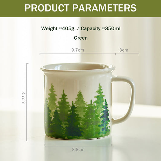 Shuflower - Hand-Painted Forest Ceramic Mug | 350ml Minimalist Aesthetic Coffee Cup | Nature-Inspired Illustration