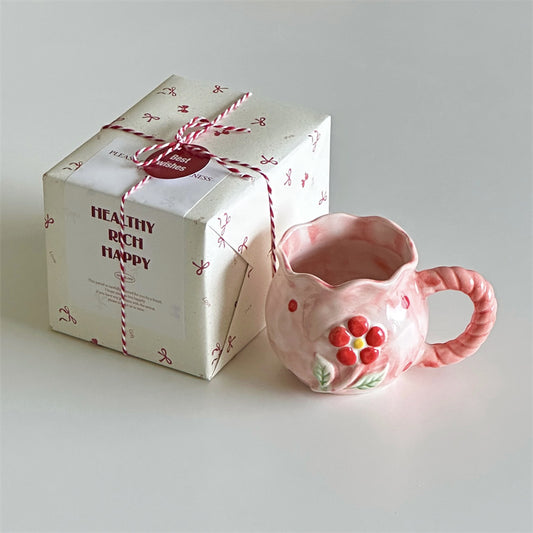 Shuflower - Red Plum Blossom Ceramic Mug with Gift Box – Hand-Painted Floral Cup | 340ml