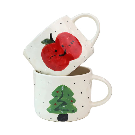 Shuflower - Christmas Hand-Painted Apple Mug | Cute Ceramic Couple Coffee Cup | Holiday Gift 300–400ml