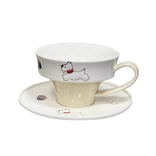 West Highland White Terrier Ceramic Cup and Saucer Set – 225ml Underglaze Dog Design Tea Cup, Cute Animal Mug for Coffee or Tea, Dishwasher & Microwave Safe
