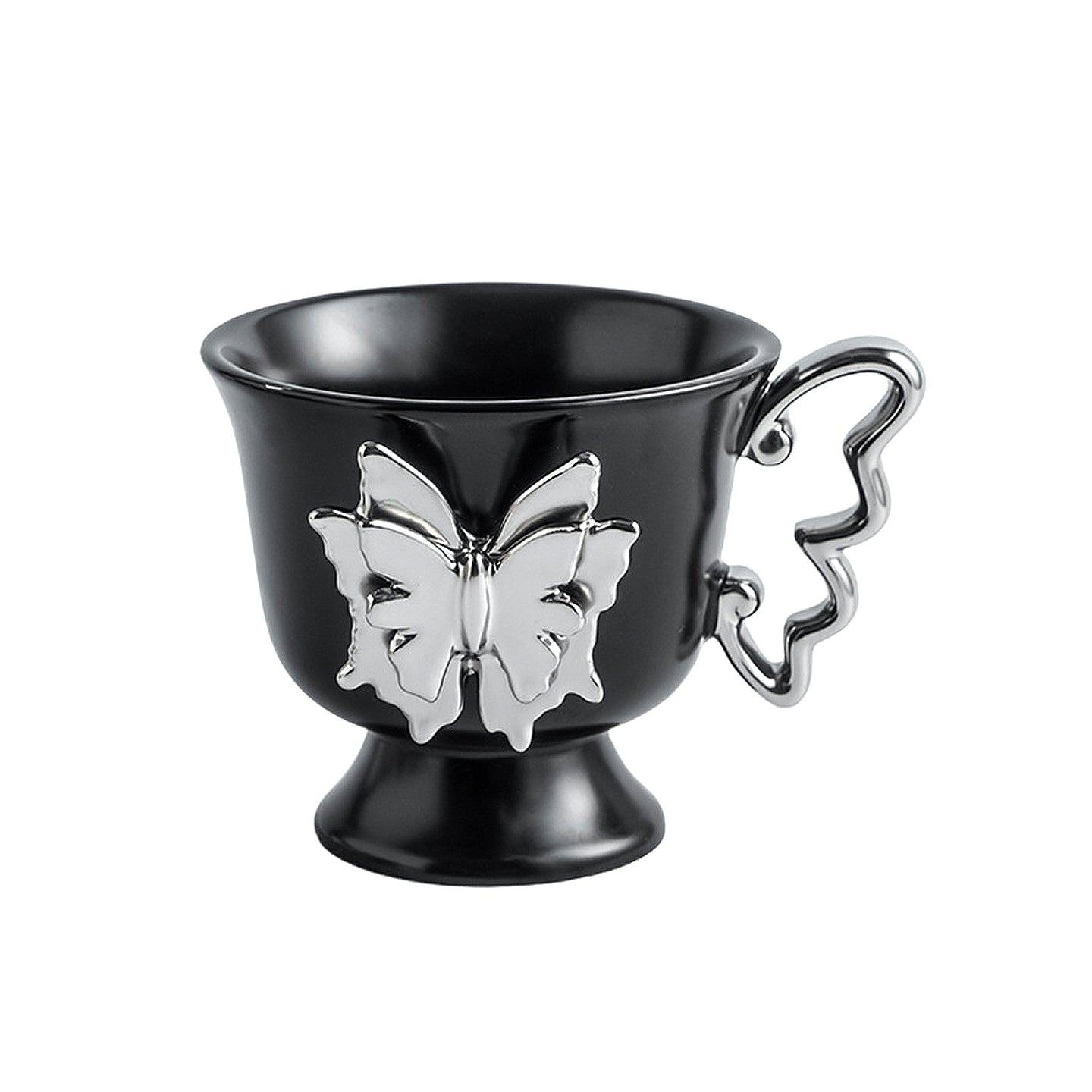 Shuflower – Black Butterfly Coffee Mug 300ml | Gothic Ceramic Cup with Sculpted Handle & 3D Butterfly Design