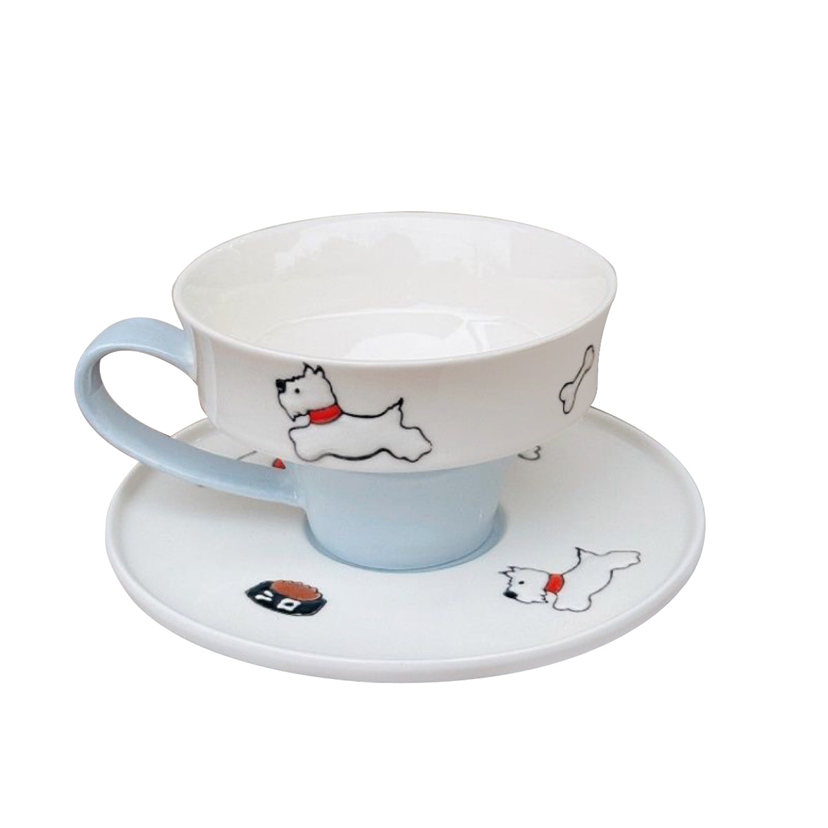 West Highland White Terrier Ceramic Cup and Saucer Set – 225ml Underglaze Dog Design Tea Cup, Cute Animal Mug for Coffee or Tea, Dishwasher & Microwave Safe