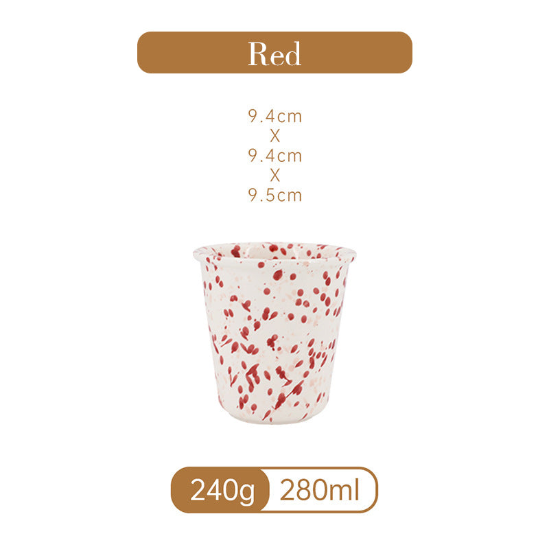 Handmade Splash Ink Ceramic Cup – Red – 280ml Artistic Tumbler, Unique Glazed Stoneware, Modern Home Coffee & Tea Cup, 9.4cm – 4 Colors Available