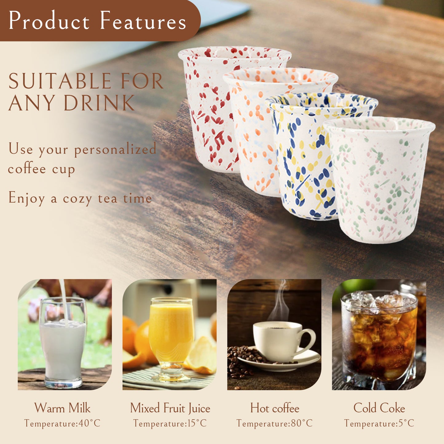 Handmade Splash Ink Ceramic Cup – Red – 280ml Artistic Tumbler, Unique Glazed Stoneware, Modern Home Coffee & Tea Cup, 9.4cm – 4 Colors Available