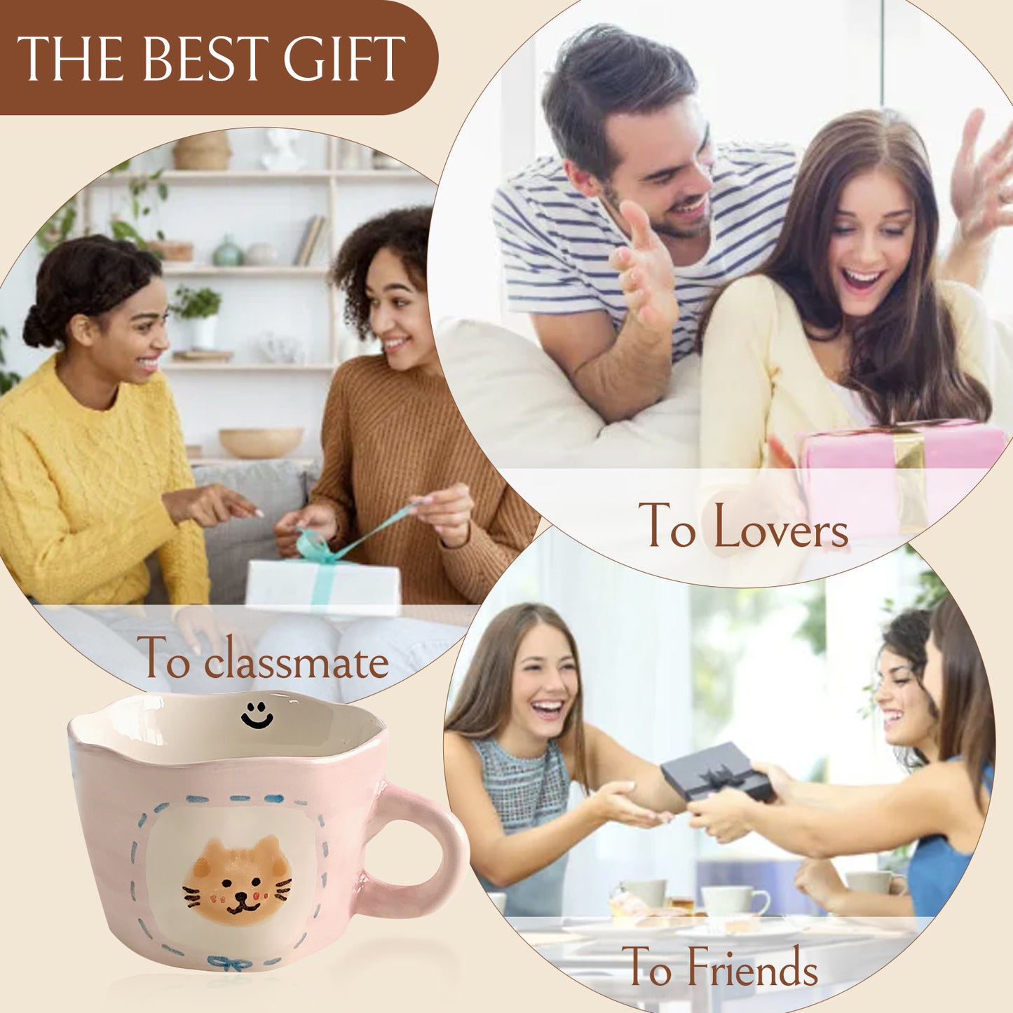 Hand-Painted Kitten Ceramic Cup and Saucer Set – 250ml Pink Underglaze Coffee Tea Mug with Plate, Cute Cat Design, Smooth Glazed Finish, Microwave and Dishwasher Safe for Home or Office Use