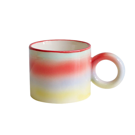 Shuflower - INS Rainbow Gradient Mug | Hand-Painted Artistic Ceramic Cup | 250ml Colorful Coffee Mug