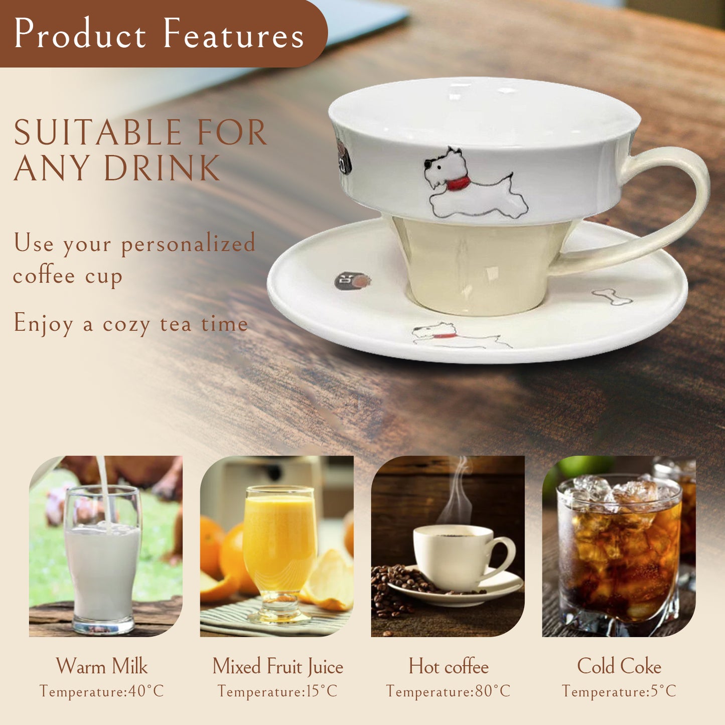 West Highland White Terrier Ceramic Cup and Saucer Set – 225ml Underglaze Dog Design Tea Cup, Cute Animal Mug for Coffee or Tea, Dishwasher & Microwave Safe