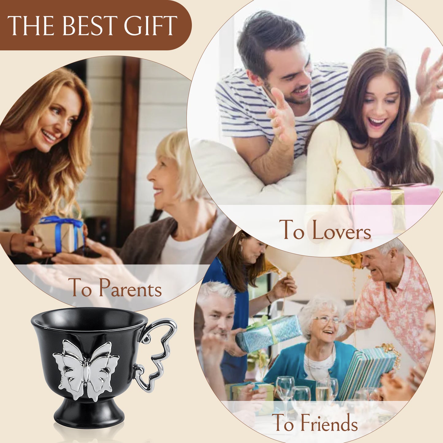 Shuflower – Black Butterfly Coffee Mug 300ml | Gothic Ceramic Cup with Sculpted Handle & 3D Butterfly Design