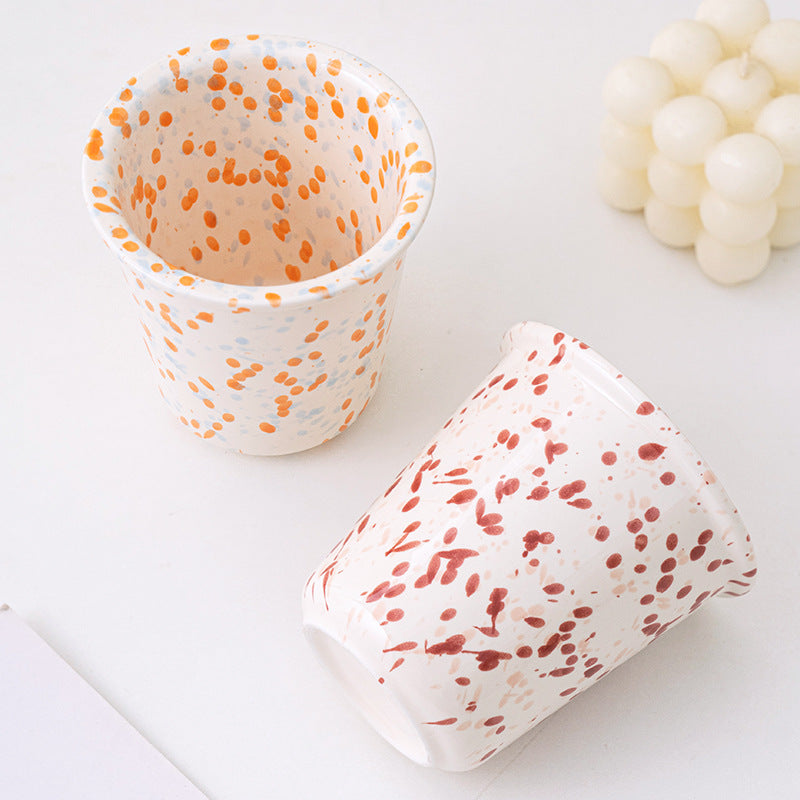 Handmade Splash Ink Ceramic Cup – Red – 280ml Artistic Tumbler, Unique Glazed Stoneware, Modern Home Coffee & Tea Cup, 9.4cm – 4 Colors Available