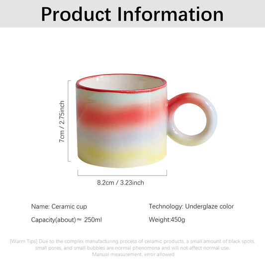 Shuflower - INS Rainbow Gradient Mug | Hand-Painted Artistic Ceramic Cup | 250ml Colorful Coffee Mug
