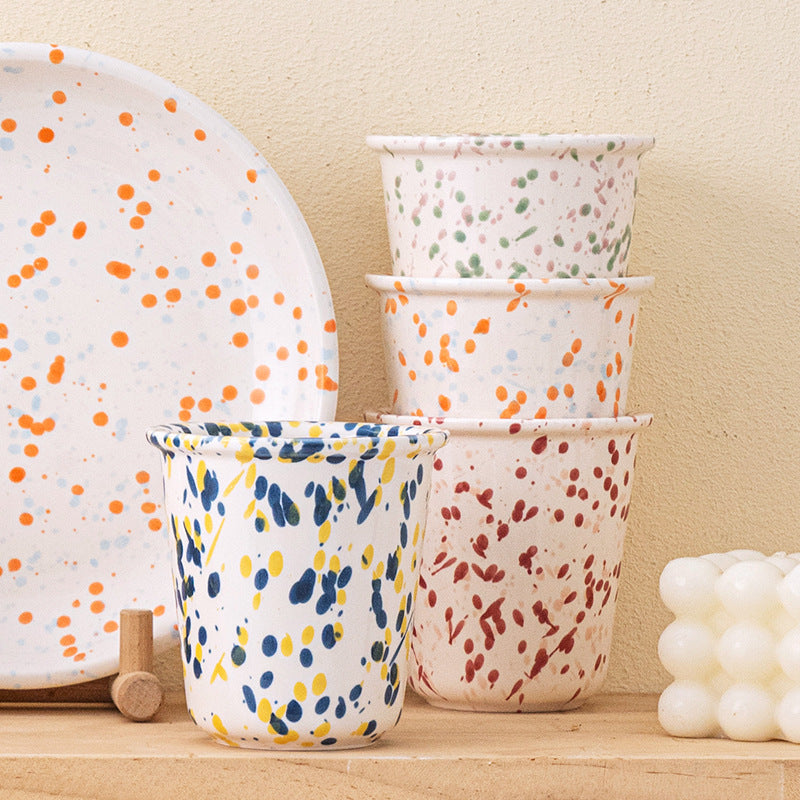 Handmade Splash Ink Ceramic Cup – Red – 280ml Artistic Tumbler, Unique Glazed Stoneware, Modern Home Coffee & Tea Cup, 9.4cm – 4 Colors Available