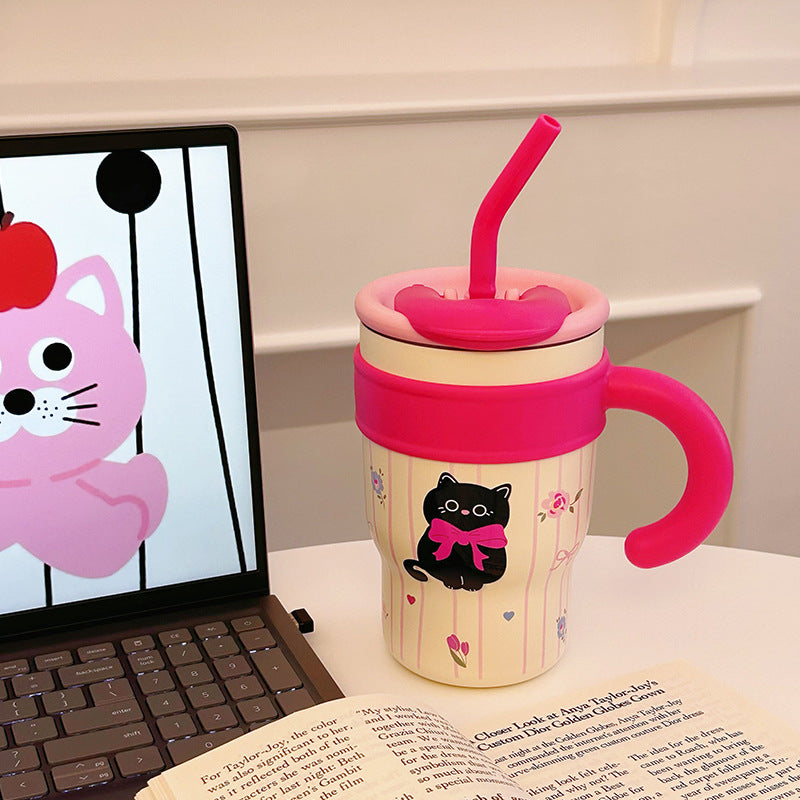Shuflower – Giant Pink Ice Tumbler – 316 Stainless Steel Straw Cup with Handle, 700ml/1200ml