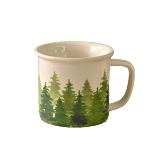 Shuflower - Hand-Painted Forest Ceramic Mug | 350ml Minimalist Aesthetic Coffee Cup | Nature-Inspired Illustration