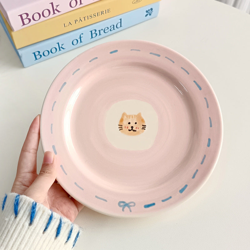 Hand-Painted Kitten Ceramic Cup and Saucer Set – 250ml Pink Underglaze Coffee Tea Mug with Plate, Cute Cat Design, Smooth Glazed Finish, Microwave and Dishwasher Safe for Home or Office Use