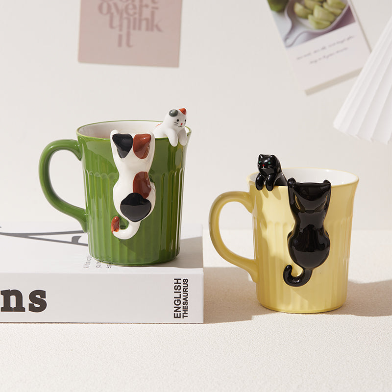 Shuflower - Cute Cat Ceramic Mug with Hanging Spoon 350ml | Japanese-Style Coffee Cup with Gift Box